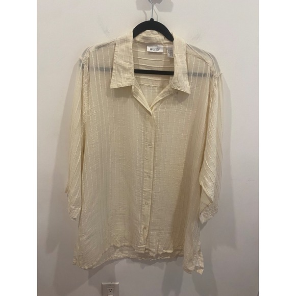 Units Tops - Units Women‎ Natural Textured Striped Button Up Shirt Plus Size 2X